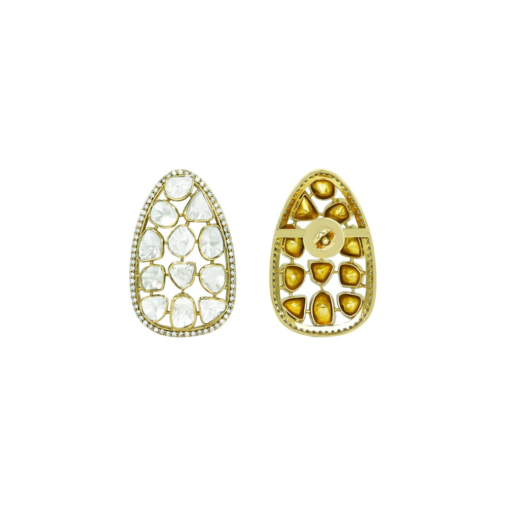 Openwork Polki Earrings with Diamond Borders